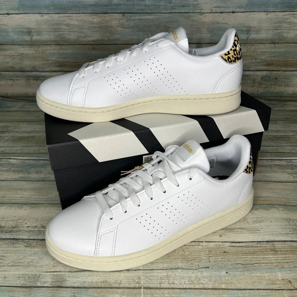 Adidas Women Advantage Shoes Sneakers Size 9.5 Tennis White GW4850 Leopard